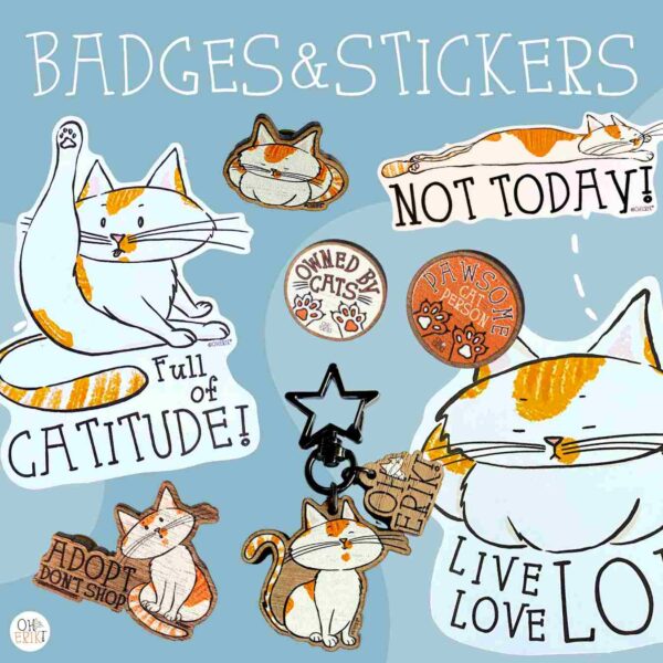 Cat Badges & Stickers