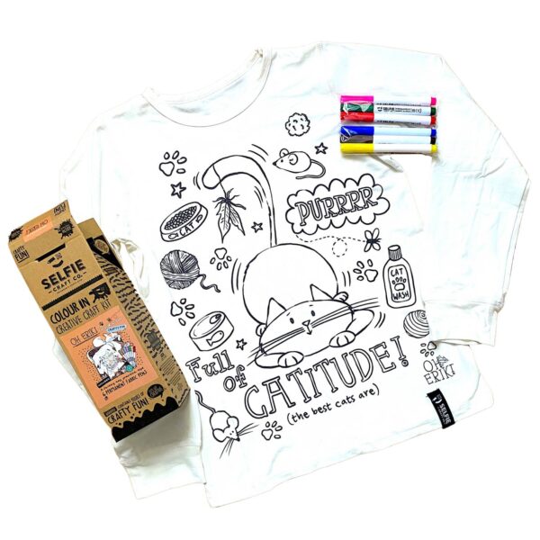 Cat themed colour in long sleeved top for kids