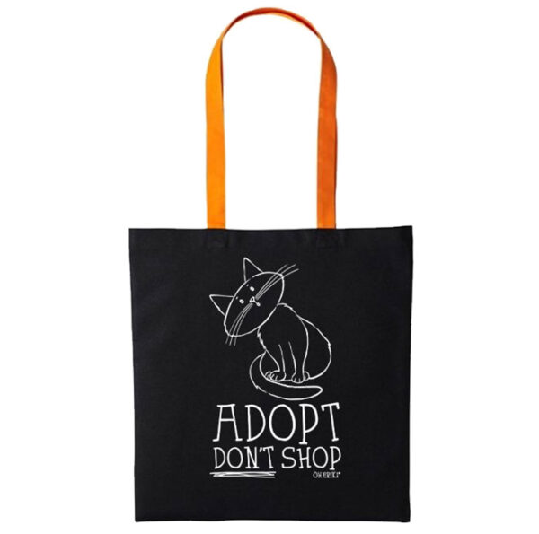 black cat tote bag - adopt don't shop