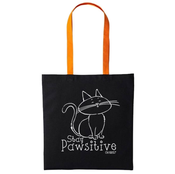 black cat tote bag - stay pawsitive