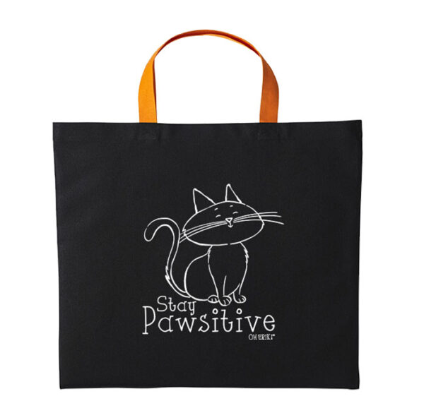 Cat Tote Bag – Stay Pawsitive - Short Handle - Image 2