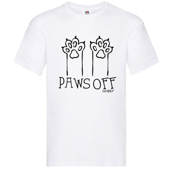 white cat short sleeved t-shirt - paws off