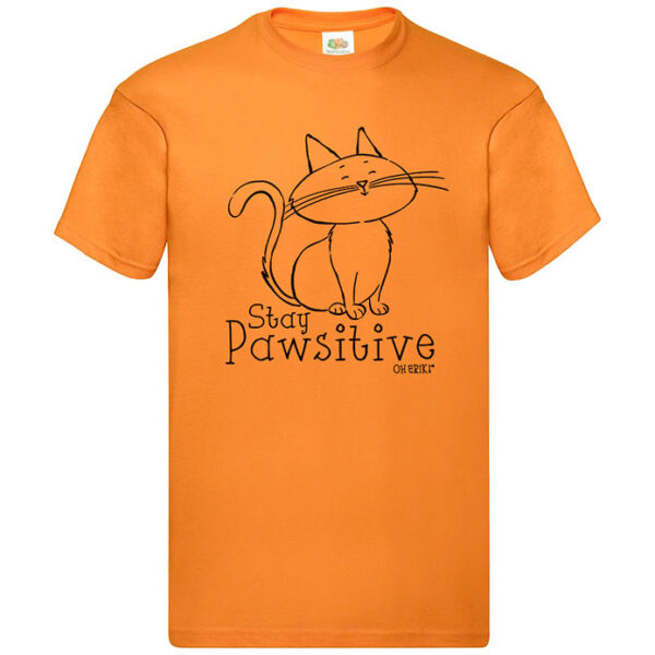 Cat T-Shirt - Stay Pawsitive - Mens Cotton