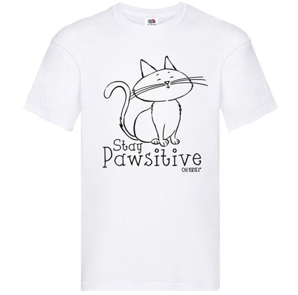 white cat short sleeved t-shirt - stay pawsitive