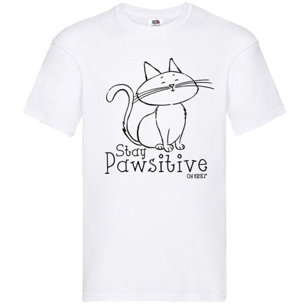 white cat short sleeved t-shirt - stay pawsitive