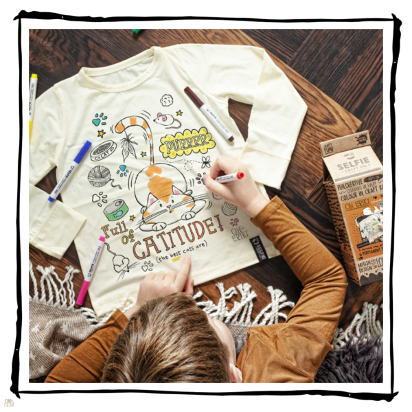 Oh Erik - Kids Colour-in Catitude Long Sleeve Cat T-Shirt