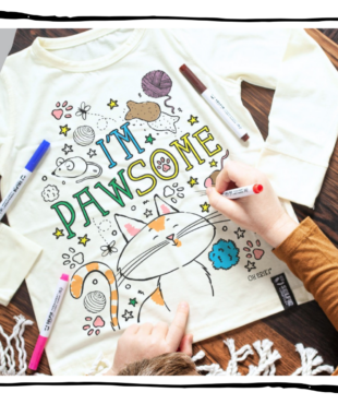 Oh Erik Kids Colour-In Pawsome long-sleeve cat T-shirt kit