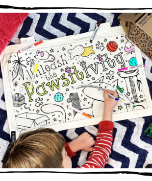 Oh Erik Kids Colour-In Cat Wall Art kit with six fabric pens