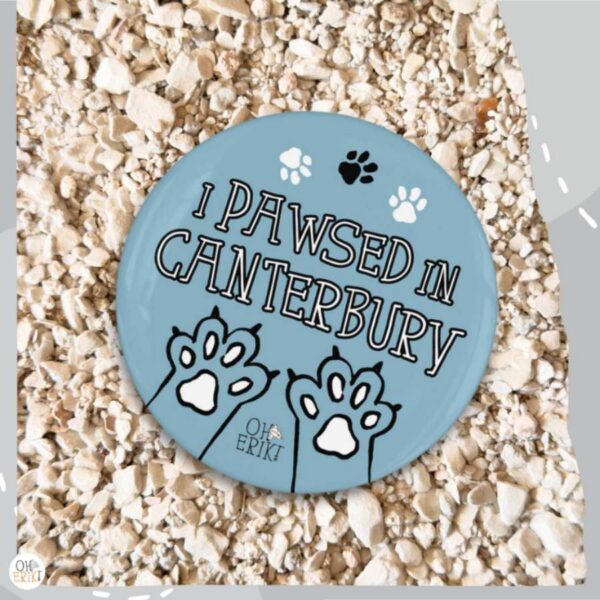 I Pawsed in Canterbury cat badge in blue