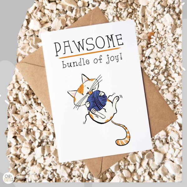 Pawsome Bundle of Joy cat greeting card