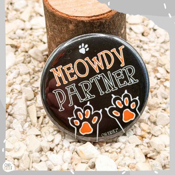 Meowdy Partner cat badge in black
