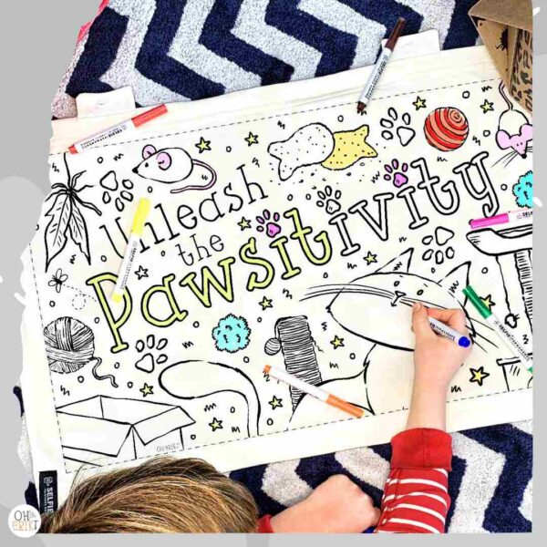 Unleash the Pawsitivity cat colour-in wall chart for kids