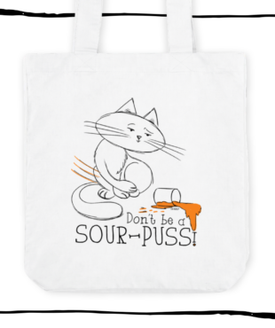 Sour Puss cotton cat tote bag for cat lovers by Oh Erik