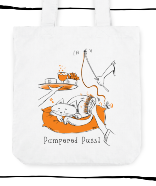 Pampered Puss cotton tote bag for cat lovers by Oh Erik